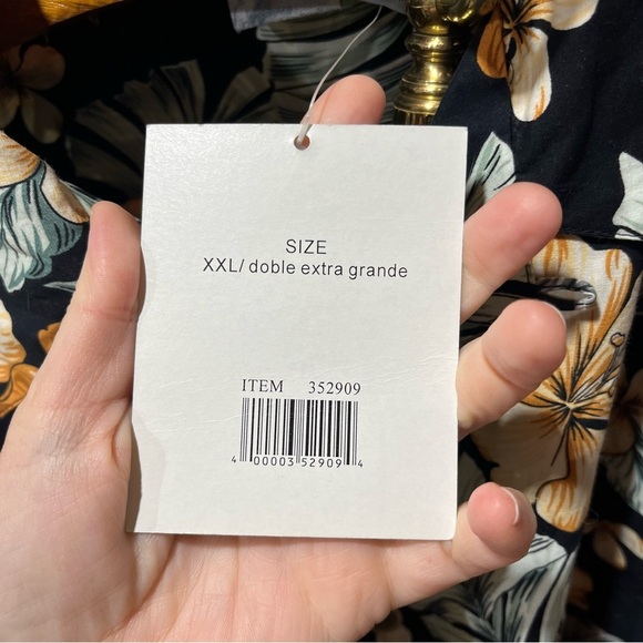 Op Black Hawaiian Floral Button-Up Shirt Cotton - Picture 7 of 9